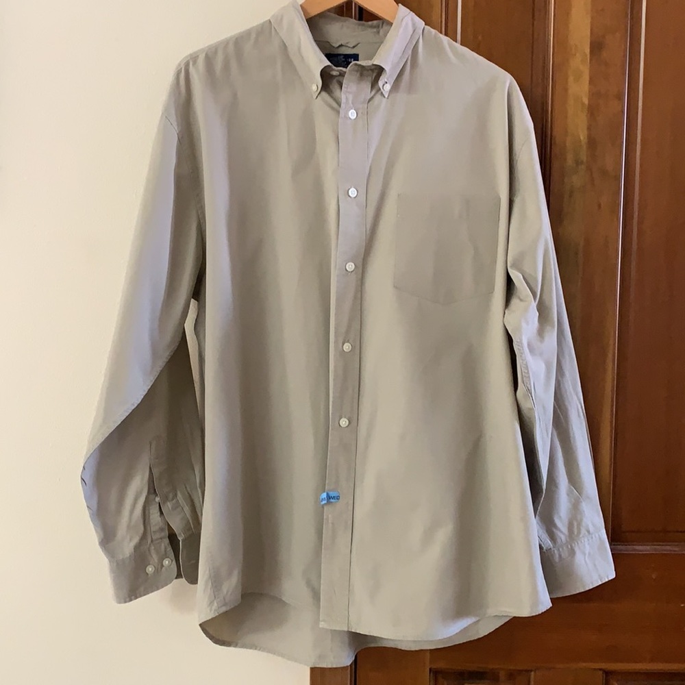 Structure Men’s XL 100% Cotton Button Down Shirt Tan Beige Long Sleeve Pocket